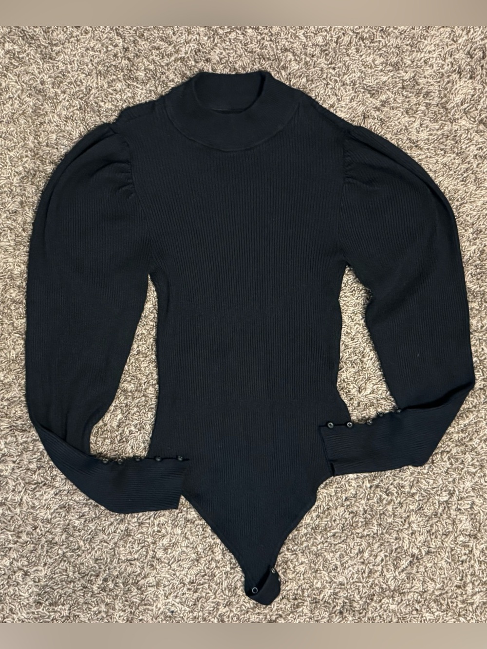 Abercrombie and Fitch Ribbed Sweater Bubble Sleeve Body Suit| Black| Medium